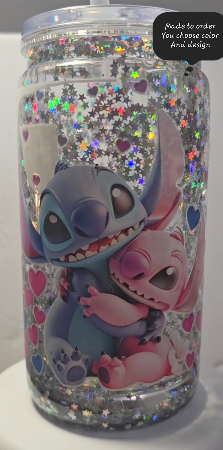 Snow globe, stitch tumbler